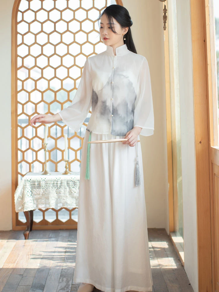 ink qipao white cheongsam dress