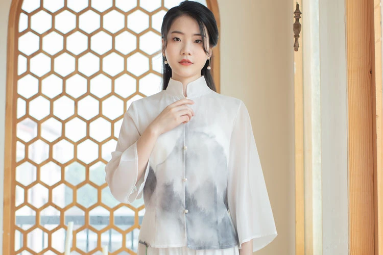 ink qipao white cheongsam dress