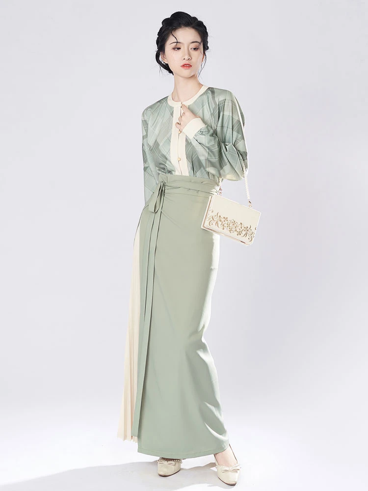 retro plaid green hanfu modern