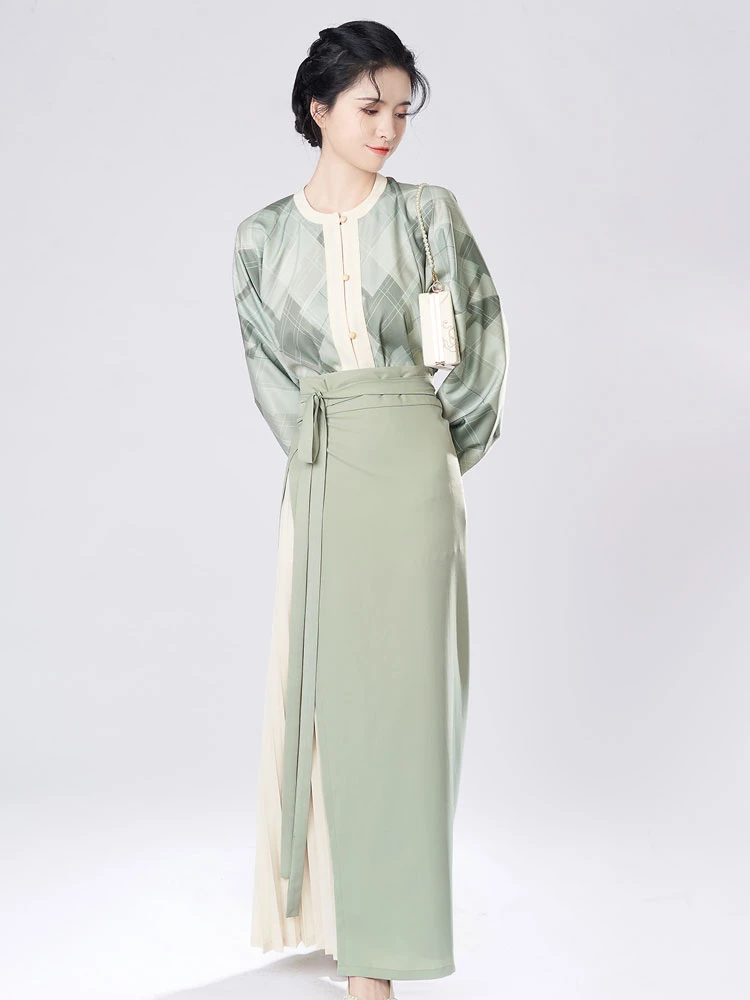 retro plaid green hanfu modern