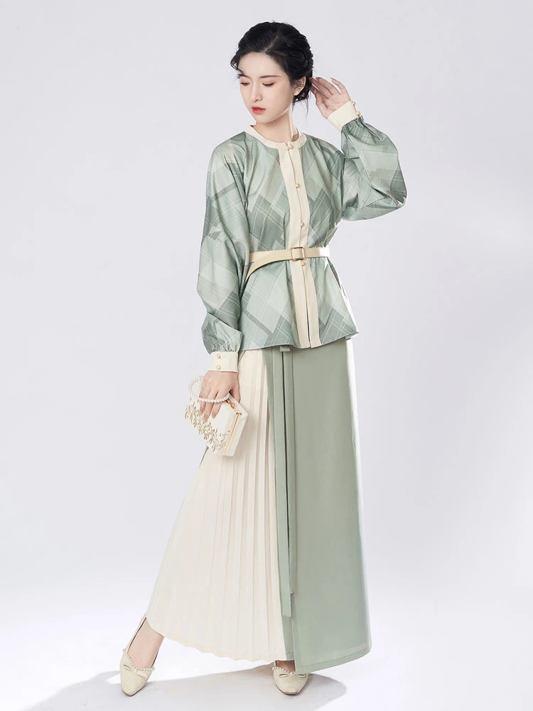 retro plaid green hanfu modern