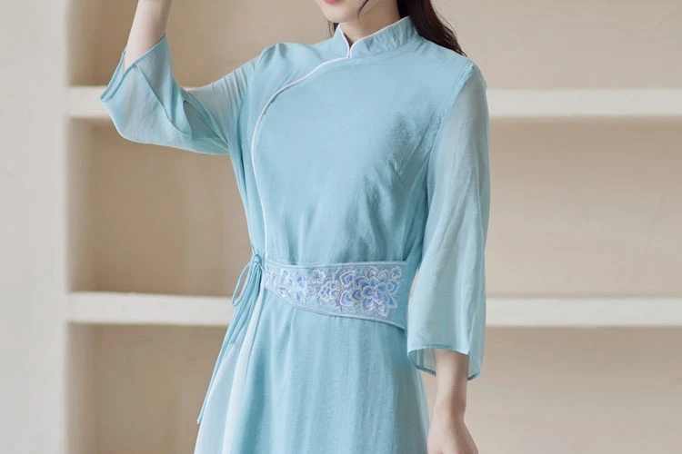 blue camellia modern qipao dress cheongsam