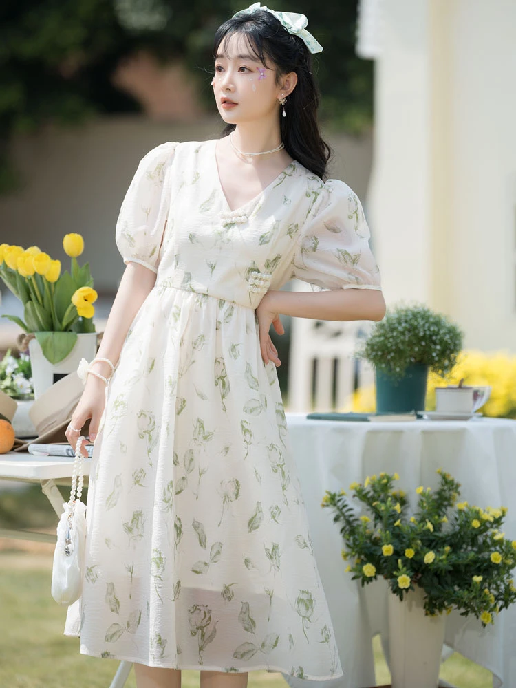 rose qipao short cheongsam summer dress
