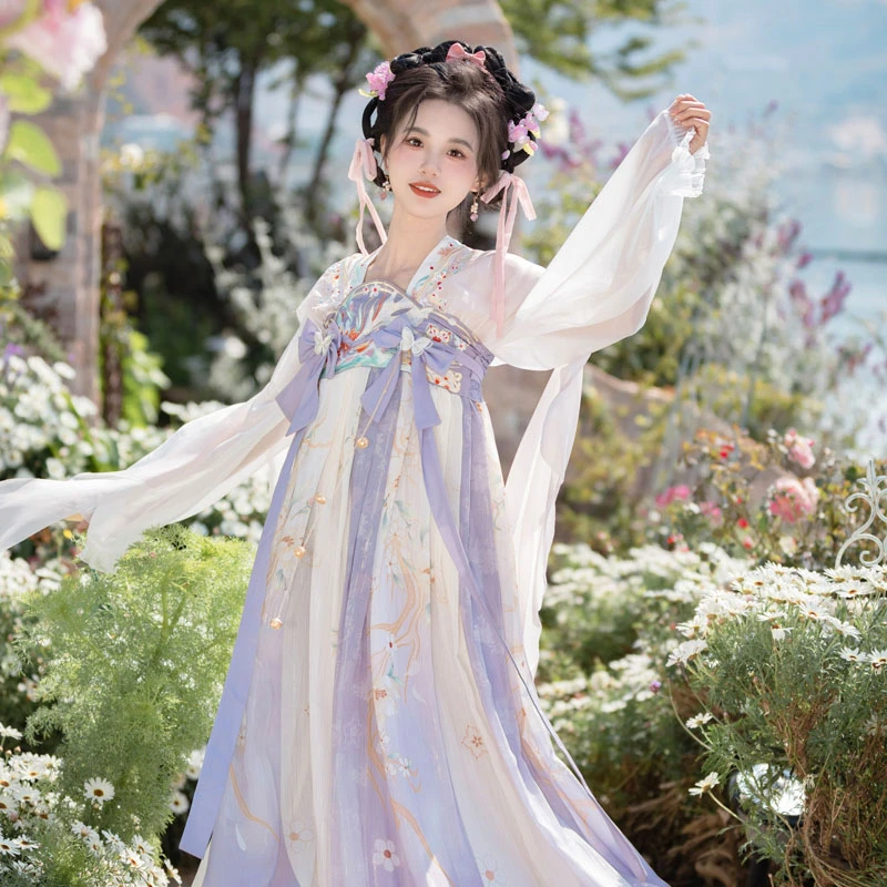 Fairy-Butterfly-Pink-Purple-Qixiong-Hanfu-Dress-for-Spring-4 Fairy Butterfly Pink Purple Qixiong Hanfu Dress for Spring