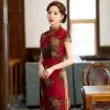 New-Cheongsam-Ladies-Slim-Long-Red-Banquet-Dress-Short-Sleeve-1 New Cheongsam Ladies Slim Long Red Banquet Dress Short Sleeve