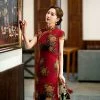 New-Cheongsam-Ladies-Slim-Long-Red-Banquet-Dress-Short-Sleeve-2 New Cheongsam Ladies Slim Long Red Banquet Dress Short Sleeve