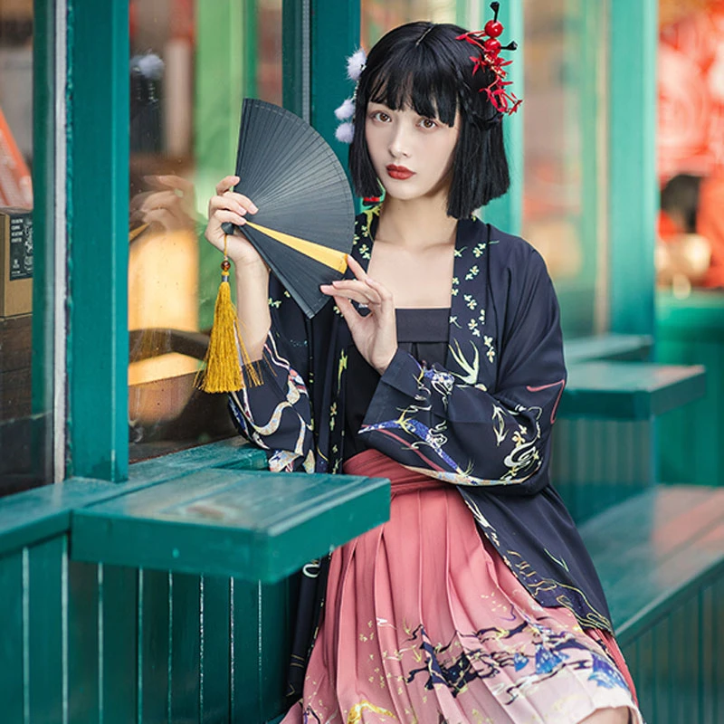 Women-Modern-Black-Hanfu-Short-Dress-for-Summer-2 Women Modern Black Hanfu Short Dress for Summer