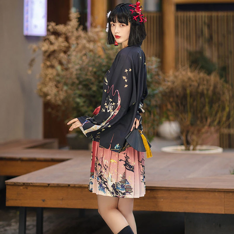 Women-Modern-Black-Hanfu-Short-Dress-for-Summer-3 Women Modern Black Hanfu Short Dress for Summer