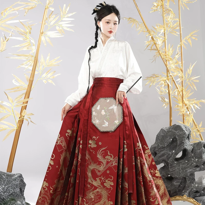 Fashion-Hanfu-Costume-Ladies-Mamian-Qun-Dashing-Dragon-Patterns-1 Fashion Hanfu Costume Ladies Mamian Qun Dashing Dragon Patterns