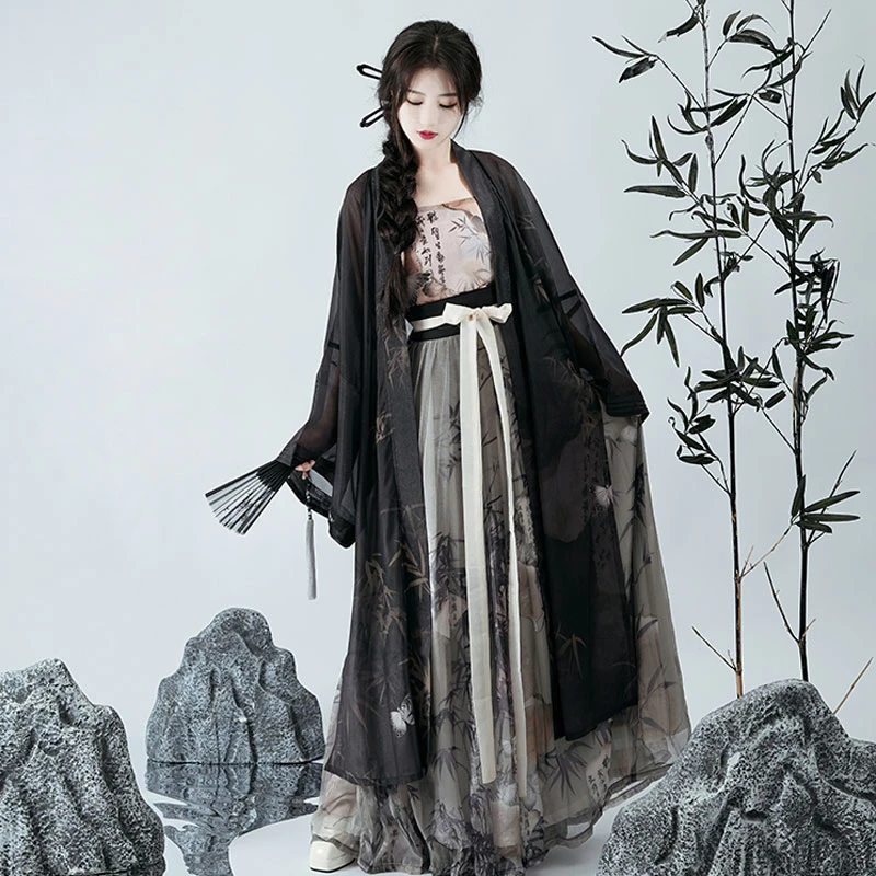 Woman-Black-Bamboo-Song-Dynasty-Qiyao-Shanqun-for-Everyday-Wear-1 Woman Black Bamboo Song Dynasty Qiyao Shanqun for Everyday Wear