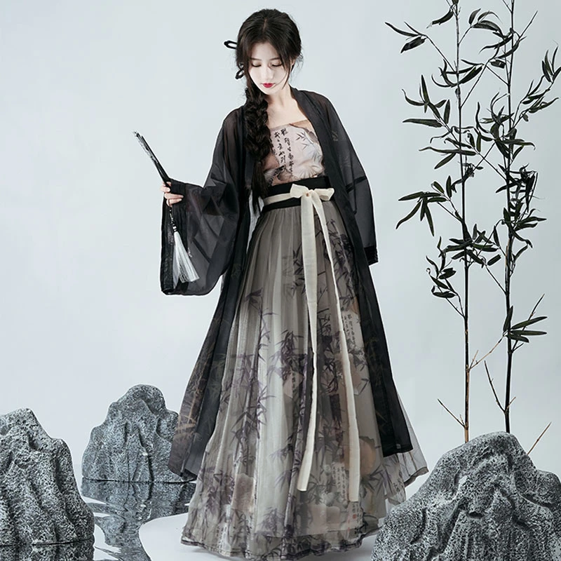Woman-Black-Bamboo-Song-Dynasty-Qiyao-Shanqun-for-Everyday-Wear-2 Woman Black Bamboo Song Dynasty Qiyao Shanqun for Everyday Wear