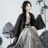 Woman-Black-Bamboo-Song-Dynasty-Qiyao-Shanqun-for-Everyday-Wear-3 Woman Black Bamboo Song Dynasty Qiyao Shanqun for Everyday Wear