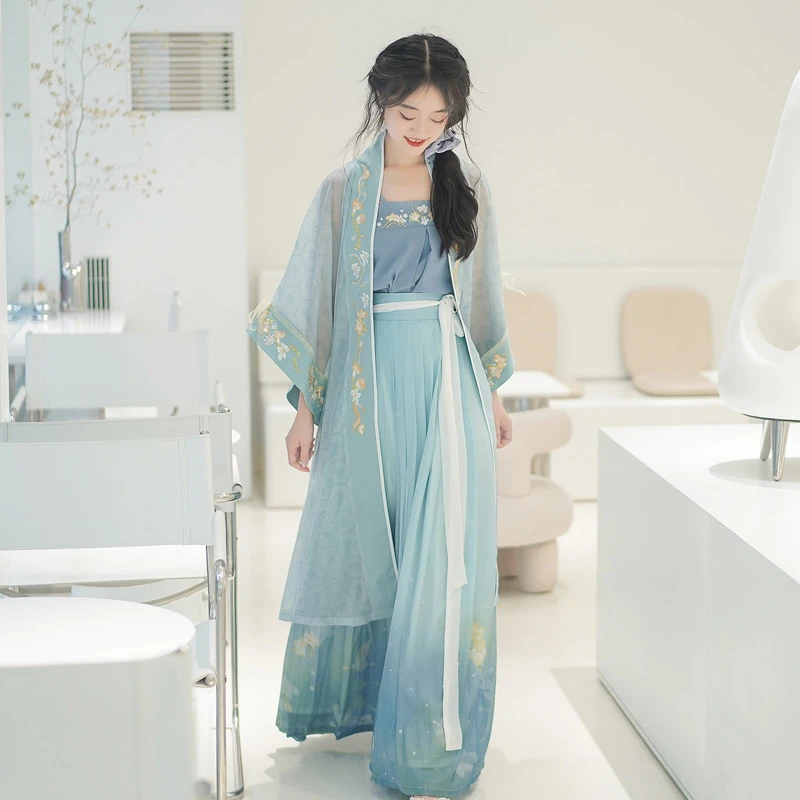 Women-Summer-Blue-Qiyao-Hanfu-Daily-Song-Costume-1 Women Summer Blue Qiyao Hanfu Daily Song Costume