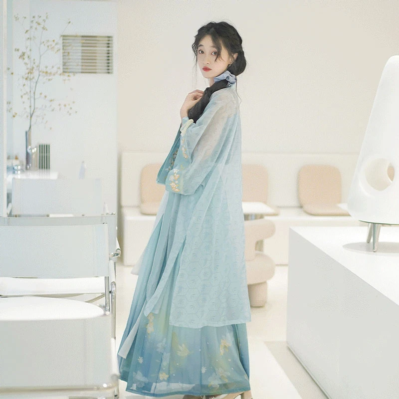 Women-Summer-Blue-Qiyao-Hanfu-Daily-Song-Costume-3 Women Summer Blue Qiyao Hanfu Daily Song Costume