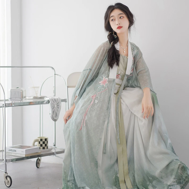 Ming-Dynasty-Summer-Women's-Hanfu-Fresh-Green-Dress-2 Ming Dynasty Summer Women's Hanfu Fresh Green Dress
