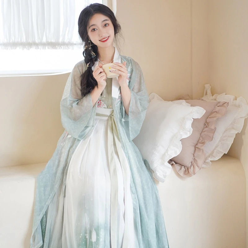 Ming-Dynasty-Summer-Women's-Hanfu-Fresh-Green-Dress-3 Ming Dynasty Summer Women's Hanfu Fresh Green Dress