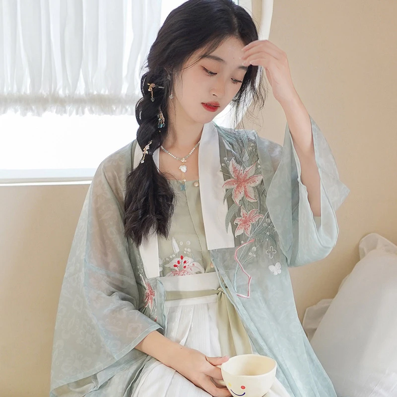 Ming-Dynasty-Summer-Women's-Hanfu-Fresh-Green-Dress-4 Ming Dynasty Summer Women's Hanfu Fresh Green Dress