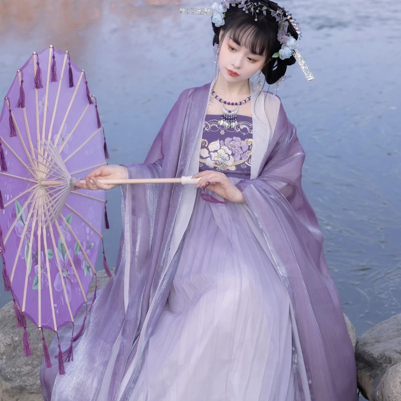 Summer Purple Hanfu Set Unique Tang Dynasty Hezi Dress
