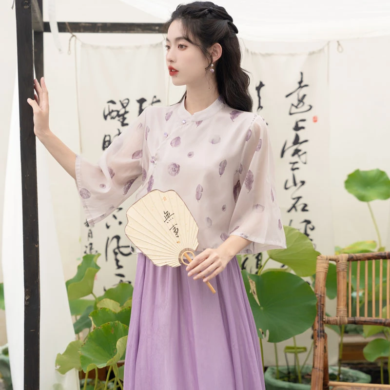 purple-leaf-summer-qipao-shirt-skirt-01 purple leaf summer qipao shirt skirt