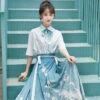 Modern-Ming-Style-Mamian-Costume-Girl-Blue-Hanfu-Dress-3 Modern Ming Style Mamian Costume Girl Blue Hanfu Dress