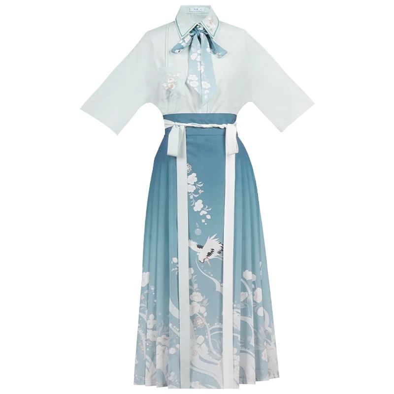 Modern-Ming-Style-Mamian-Costume-Girl-Blue-Hanfu-Dress-4 Modern Ming Style Mamian Costume Girl Blue Hanfu Dress