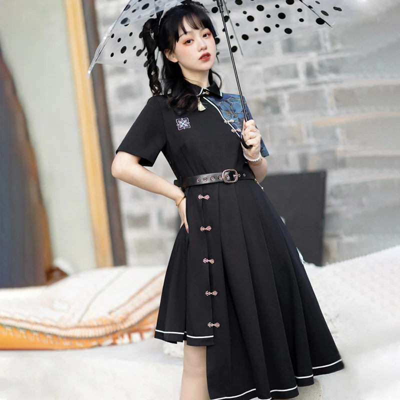 Modern-Women-Hanfu-Modified-Black-Dresses-New-Street-Fashion-1 Modern Women Hanfu Modified Black Dresses New Street Fashion
