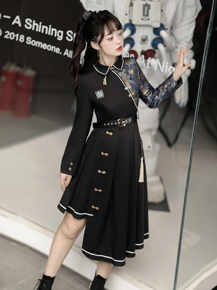 Modern Women Hanfu Modified Black Dresses New Street Fashion