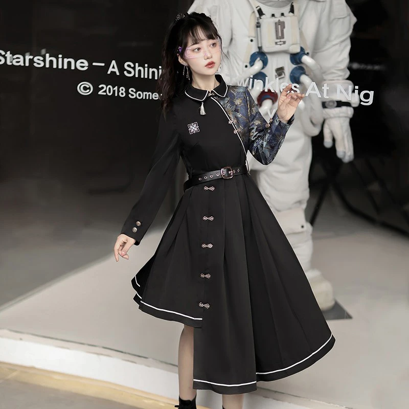 Modern-Women-Hanfu-Modified-Black-Dresses-New-Street-Fashion-2 Modern Women Hanfu Modified Black Dresses New Street Fashion