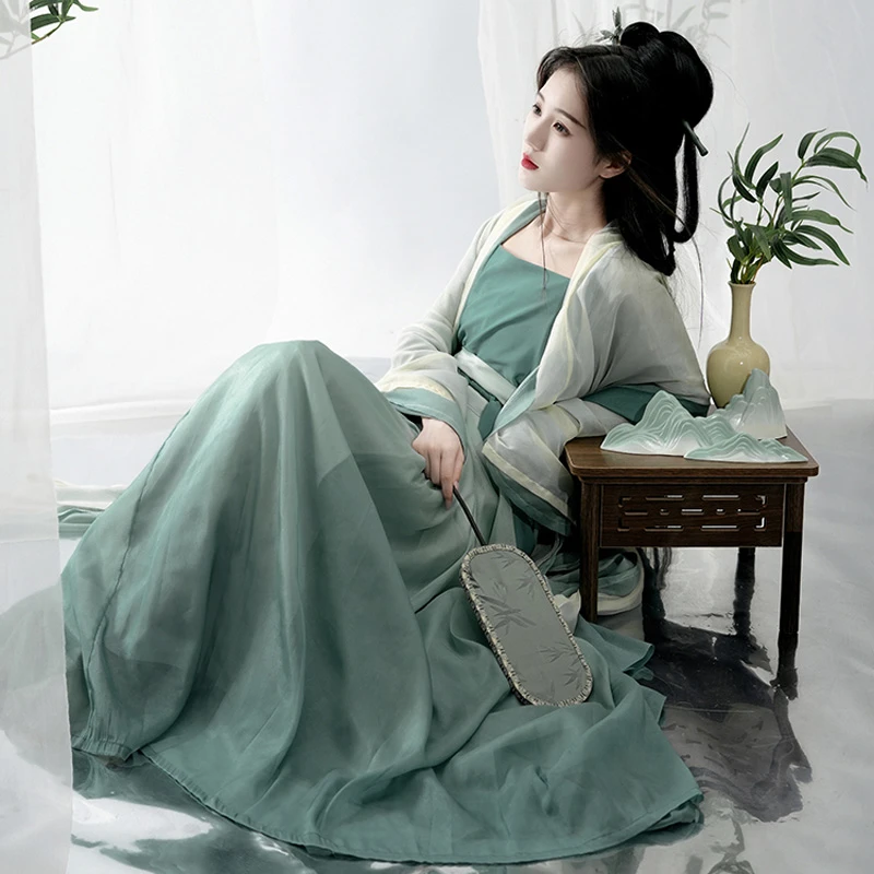 Summer-Song-Dynasty-Fairy-Women-Pleated-Dress-Large-Sleeve-Green-Hanfu-Set-2 Summer Song Dynasty Fairy Women's Pleated Dress Large Sleeve Green Hanfu Set