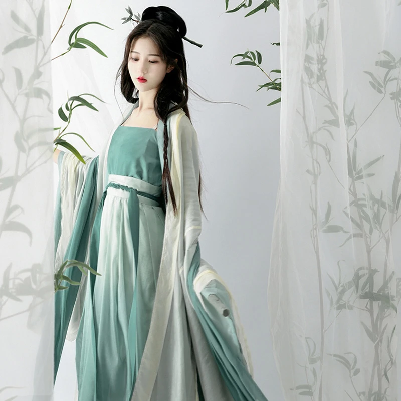 Summer-Song-Dynasty-Fairy-Women-Pleated-Dress-Large-Sleeve-Green-Hanfu-Set-3 Summer Song Dynasty Fairy Women's Pleated Dress Large Sleeve Green Hanfu Set