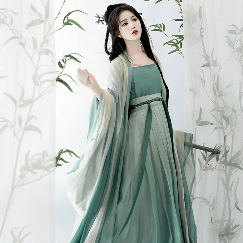 Summer-Song-Dynasty-Fairy-Women-Pleated-Dress-Large-Sleeve-Green-Hanfu-Set-4 Summer Song Dynasty Fairy Women's Pleated Dress Large Sleeve Green Hanfu Set