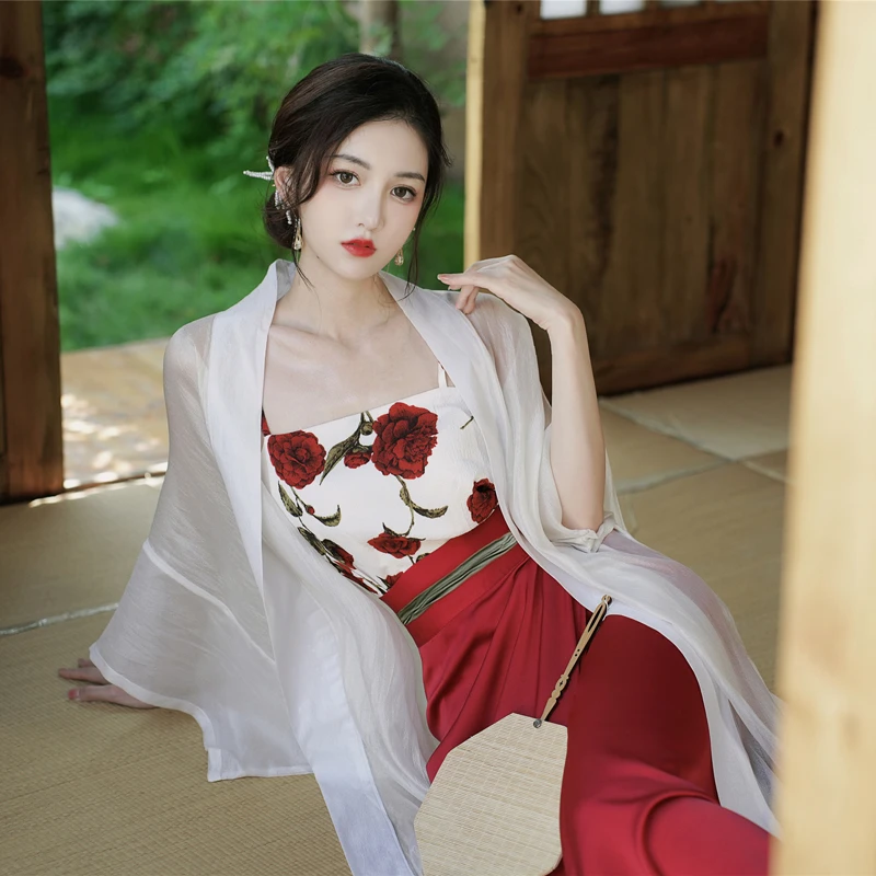 Women's-Modern-Hanfu-Rose-Song-Dynasty-Style-Dress-2 Women's Modern Hanfu Rose Song Dynasty Style Dress