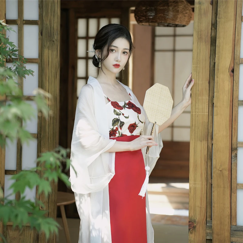 Women's-Modern-Hanfu-Rose-Song-Dynasty-Style-Dress-3 Women's Modern Hanfu Rose Song Dynasty Style Dress
