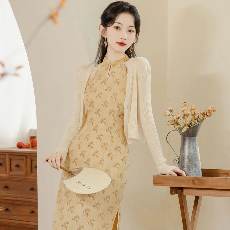 butterfly qipao yellow summer cheongsam