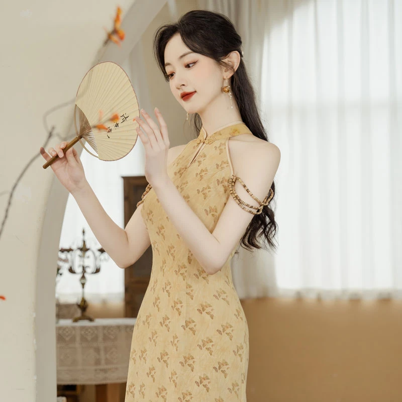 butterfly-qipao-yellow-summer-cheongsam-04 butterfly qipao yellow summer cheongsam