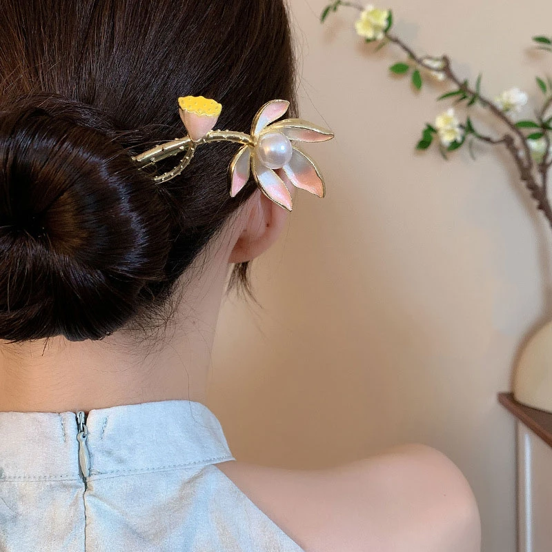 pearl lotus hanfu hairpin accessories