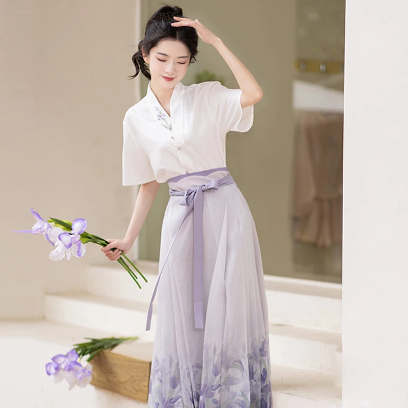 Modern-Women-Mamian-Hanfu-Dress-Light-Fashion-Short-Shirt-3 Modern Women Mamian Hanfu Dress Light Fashion Short Shirt