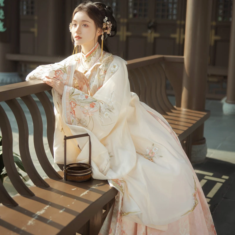 Traditional-Ming-Hanfu-Women's-Mamian-Skirt-Autumn-Vintage-Set-4 Traditional Ming Hanfu Women's Mamian Skirt Autumn Vintage Set