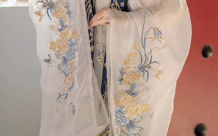Women's Autumn Ming Hanfu Stand Collar Long Shirt Mamian Skirt Set