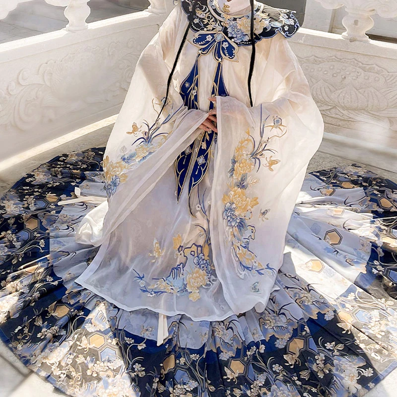 Women's-Autumn-Ming-Hanfu-Stand-Collar-Long-Shirt-Mamian-Skirt-Set-3 Women's Autumn Ming Hanfu Stand Collar Long Shirt Mamian Skirt Set
