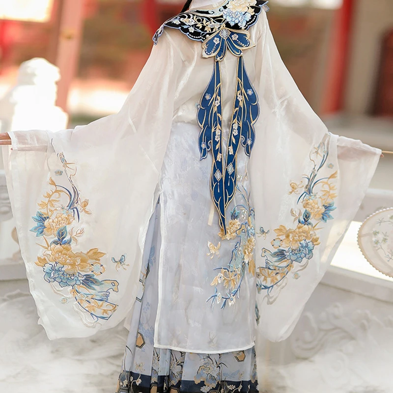 Women's-Autumn-Ming-Hanfu-Stand-Collar-Long-Shirt-Mamian-Skirt-Set-4 Women's Autumn Ming Hanfu Stand Collar Long Shirt Mamian Skirt Set