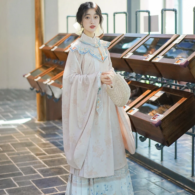 Women's-Traditional-Ming-Dynasty-Mamian-Dress-Blue-Daily-Hanfu-2 Women's Traditional Ming Dynasty Mamian Dress Blue Daily Hanfu