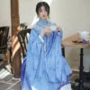 Women's-Traditional-Ming-Dynasty-Mamian-Dress-Blue-Daily-Hanfu-3 Women's Traditional Ming Dynasty Mamian Dress Blue Daily Hanfu