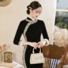 velvet-qipao-winter-black-cheongsam-dress-01 velvet qipao winter black modern cheongsam dress newhanfu