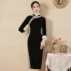 velvet-qipao-winter-black-cheongsam-dress-03 velvet qipao winter black modern cheongsam dress newhanfu