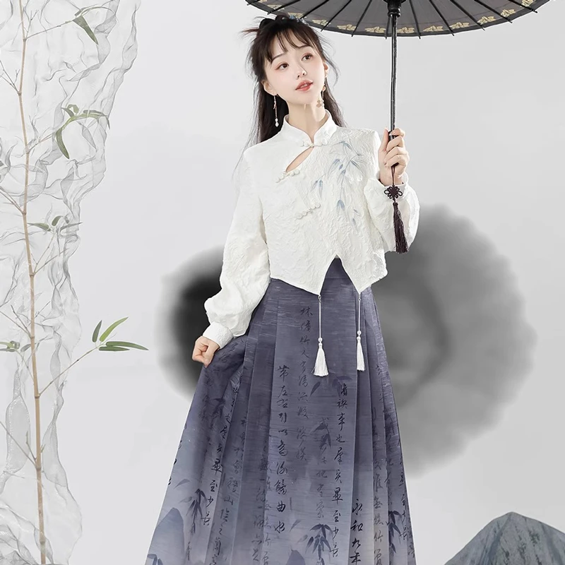 New-Fashion-Women-Modern-Hanfu-Ink-Mamian-Skirt-for-Spring-4 New Fashion Women Modern Hanfu Ink Mamian Skirt for Spring