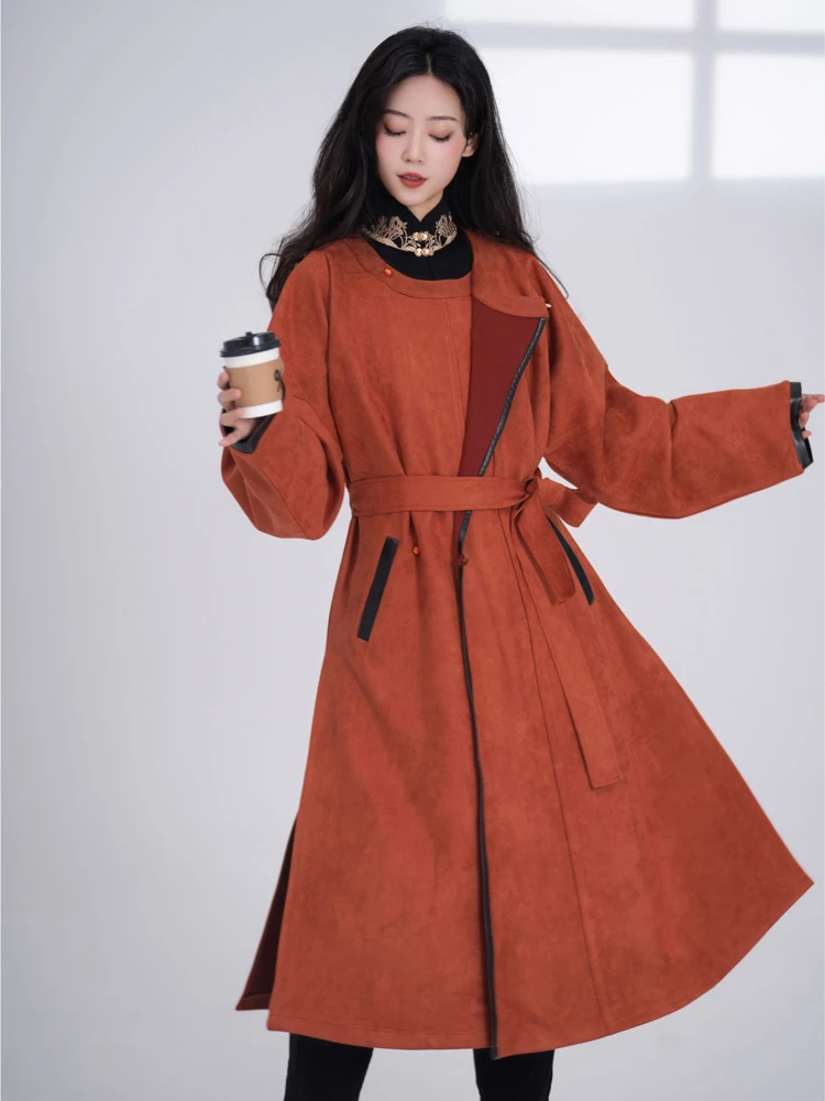 Winter Tang Style Round Collar Robe Modern Hanfu Improved Fashion Windbreaker