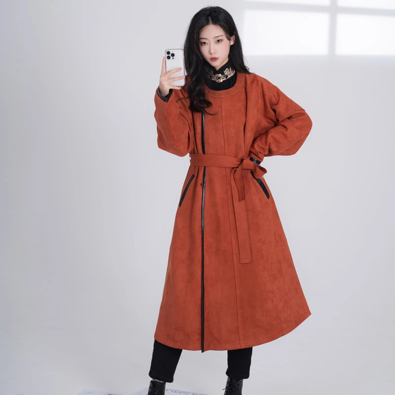 Winter-Tang-Style-Round-Collar-Robe-Modern-Hanfu-Improved-Fashion-Windbreaker-3 Winter Tang Style Round Collar Robe Modern Hanfu Improved Fashion Windbreaker
