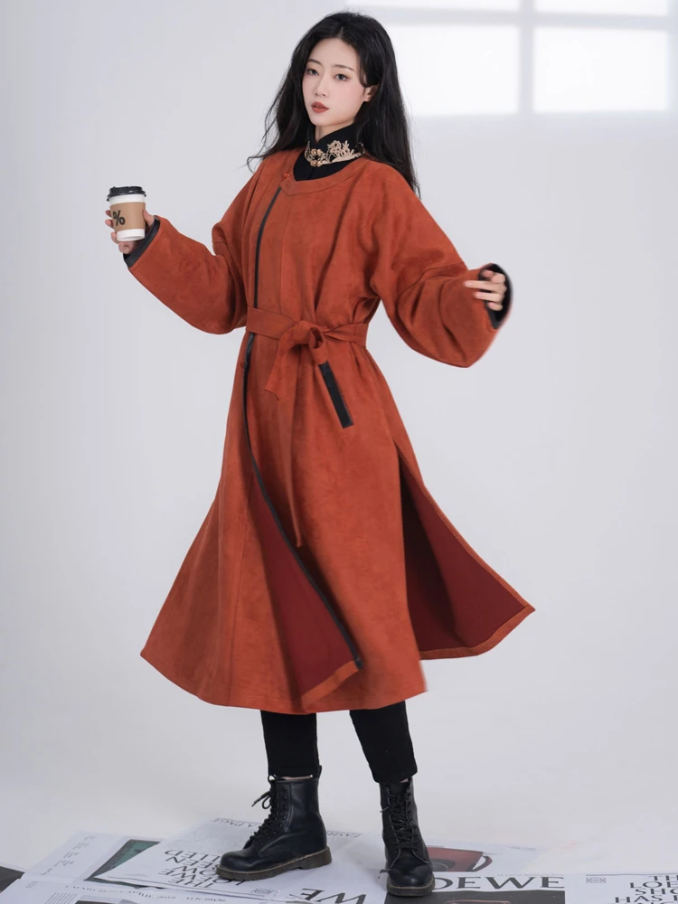 Winter Tang Style Round Collar Robe Modern Hanfu Improved Fashion Windbreaker
