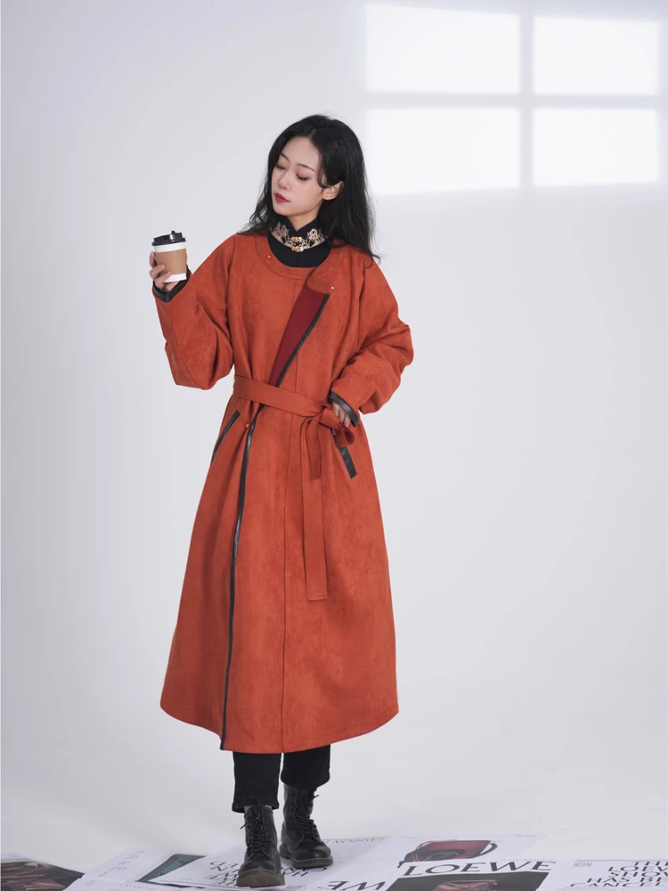 Winter Tang Style Round Collar Robe Modern Hanfu Improved Fashion Windbreaker